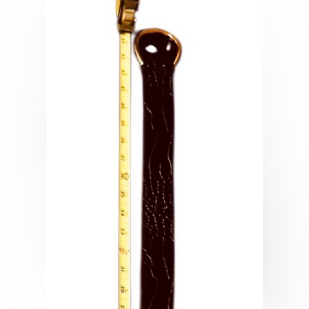Talbots leather belt size L chocolate brown gold open buckle crocodile preppy - Picture 6 of 6